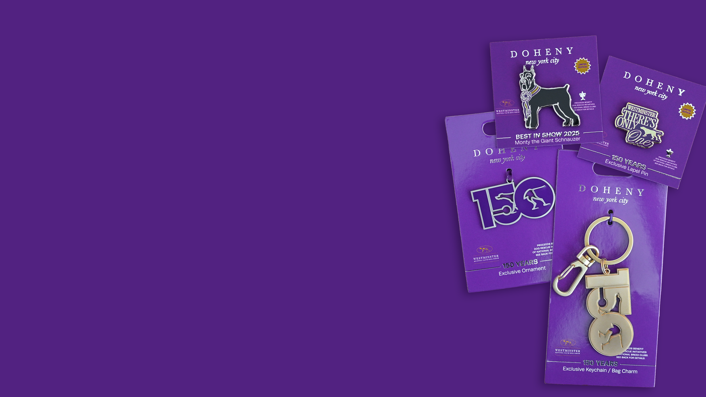 Keychain and packaging on a purple background