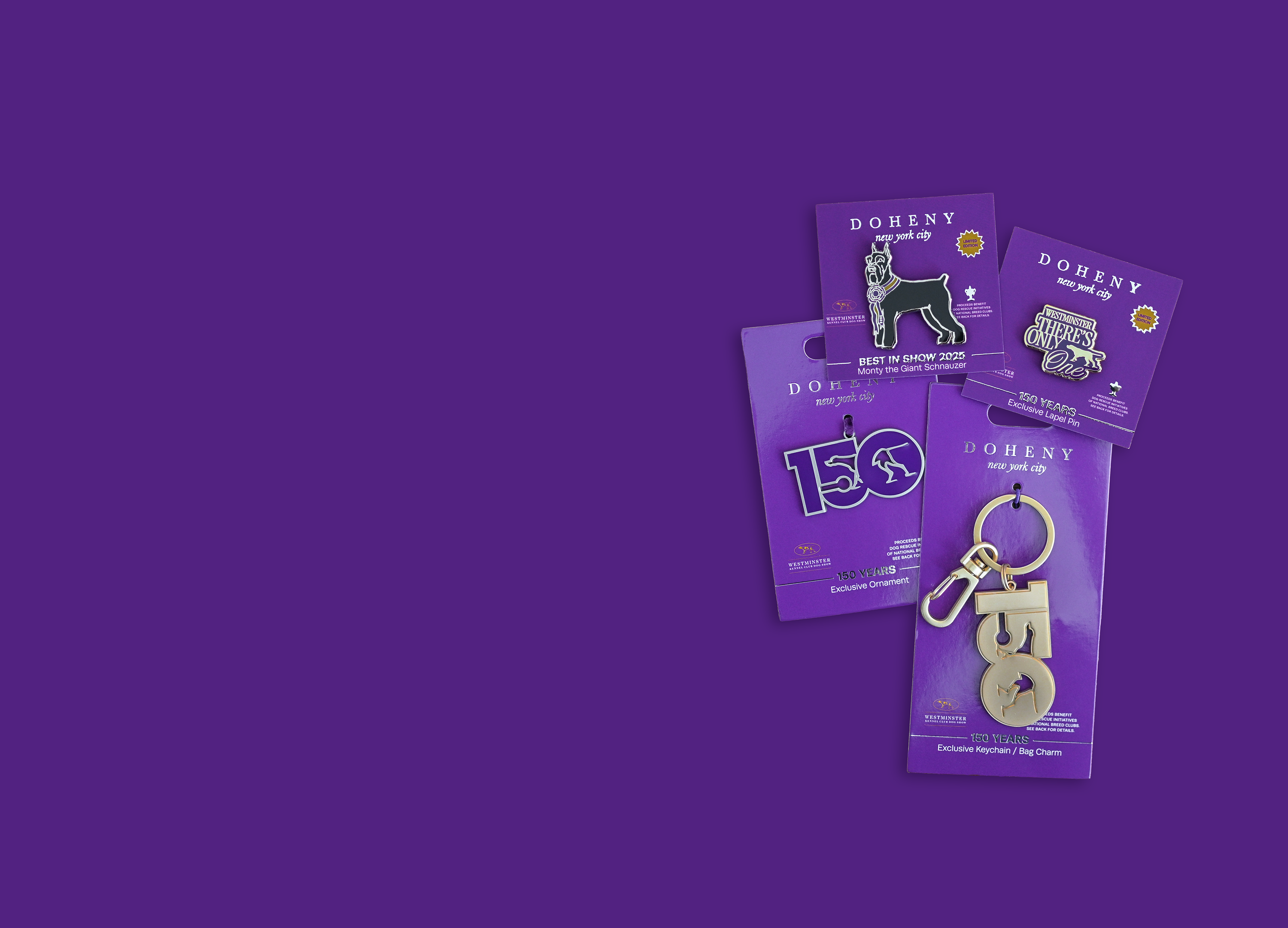 Keychain and packaging on a purple background